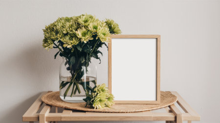 A vase of flowers and a picture frame on the table, AIの素材