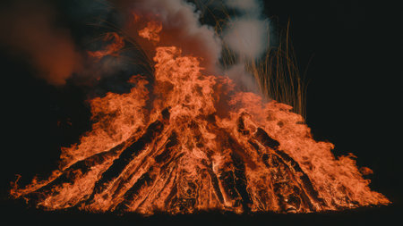 A large bonfire with lots of flames and smoke coming out, AIの素材