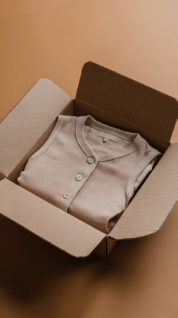 A brown cardboard box with a shirt inside of it, AIの素材
