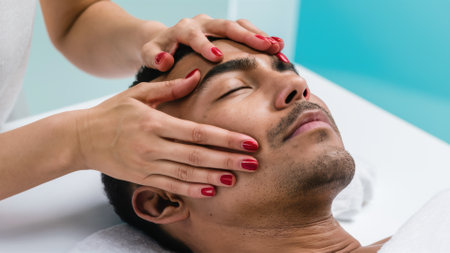 A man getting a facial massage at the spa, AIの素材