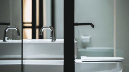 A bathroom with a toilet and sink in the background, AIの素材