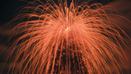 A large firework is exploding in the sky with a dark background, AIの素材