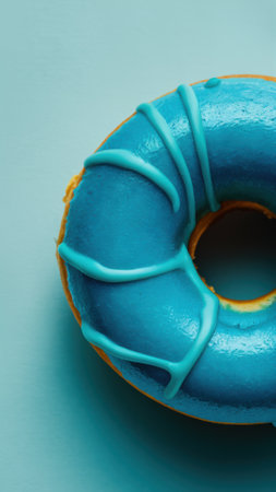 A blue frosted donut with a glaze on top of it, AIの素材