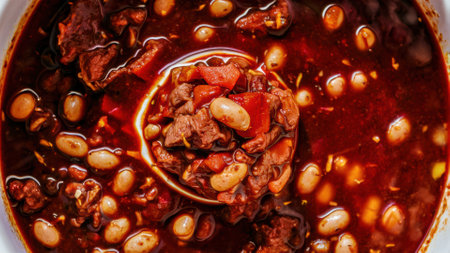 A bowl of stew with beans and meat in it, AIの素材