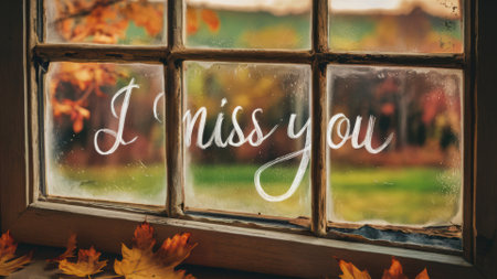 A window with a message written on it that says i miss you, AIの素材