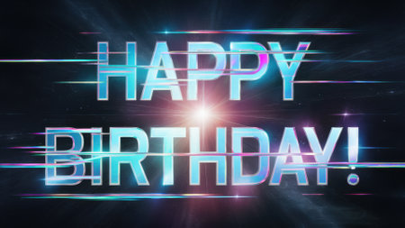 A happy birthday text on a black background with bright lights, AIの素材