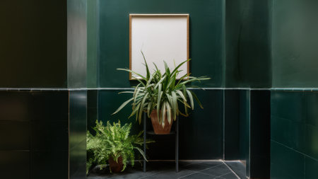 A green wall with a plant on top of it and another in the corner, AIの素材