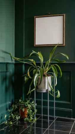 A green plants are in a pot on the floor, AIの素材