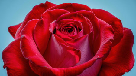 A close up of a red rose with the stem and leaves, AIの素材