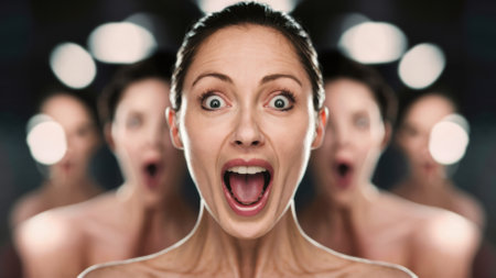 A woman with her mouth open and a bunch of other women, AIの素材