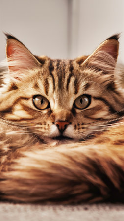A close up of a cat laying down on the floor, AIの素材