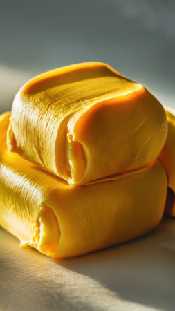 A close up of two pieces of cheese on a table, AIの素材