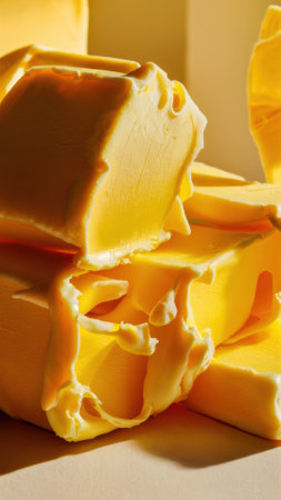 A pile of cheese on a table with some pieces missing, AIの素材