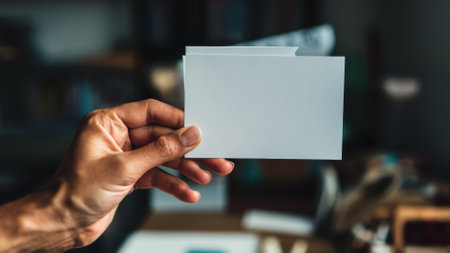 A hand holding a piece of paper in front of it, AIの素材