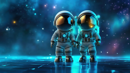 Two astronauts standing next to each other in space suits, AIの素材