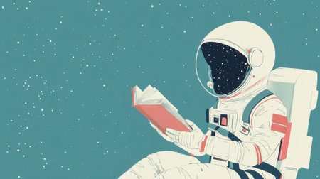A person in an astronaut suit reading a book on the moon, AIの素材