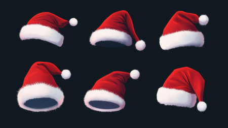 A set of six santa hats are shown in various poses, AIの素材