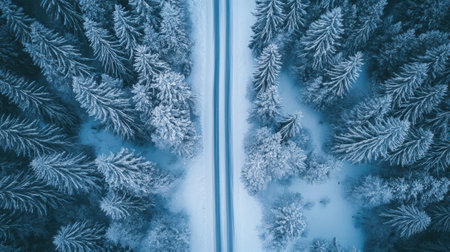 A view of a road in the middle of some trees, AIの素材