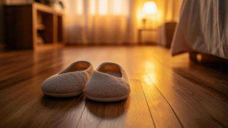 A pair of a white shoe sitting on top of wood floor, AIの素材