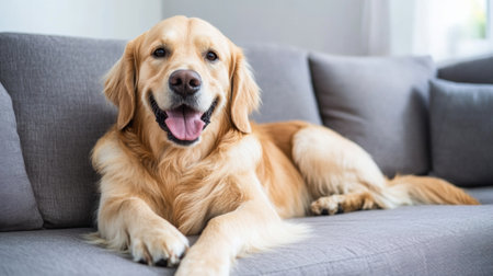 A dog laying on a couch with its tongue hanging out, AIの素材