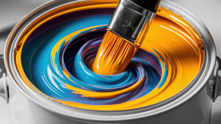 A paint can with a brush inside of it being painted, AIの素材