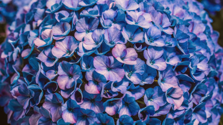 A close up of a large blue and purple flower with leaves, AIの素材