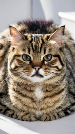 A cat sitting on a white surface with its eyes closed, AIの素材