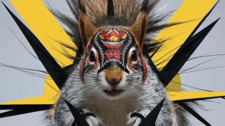 A squirrel with a painted face and spikes on its head, AIの素材