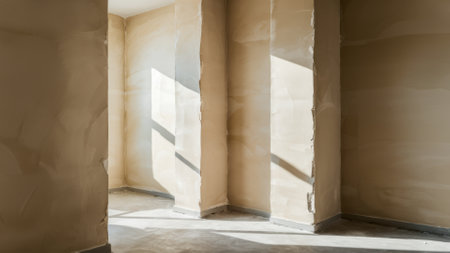 A room with a window and some pillars in it, AIの素材