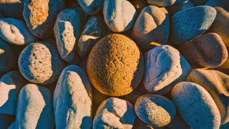 A close up of a bunch of rocks and pebbles on the ground, AIの素材