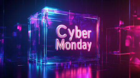 A neon sign that says cyber monday on it, AIの素材