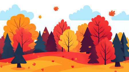 A cartoon illustration of a forest with trees and leaves, AIの素材