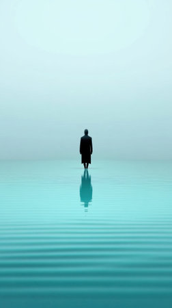 A man standing in the middle of a body of water, AIの素材