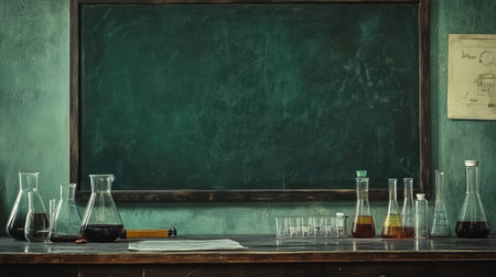 A chalk board with a blackboard in front of it, AIの素材