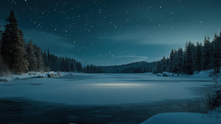 A lake with a lot of snow and trees in the background, AIの素材