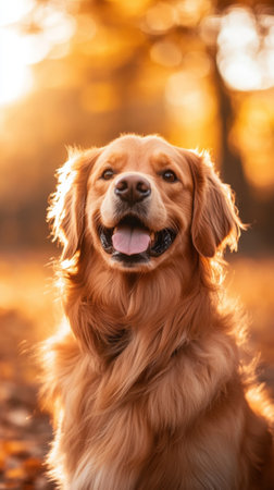 A dog sitting in the middle of a field with trees behind him, AIの素材