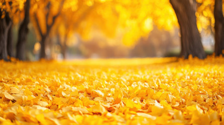 A field of yellow leaves with trees in the background, AIの素材