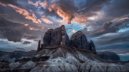 A very large rock formation in the middle of a desert, AIの素材