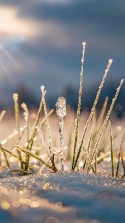 A close up of a small stick in the snow covered ground, AIの素材