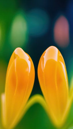 Two yellow flowers with a green background in the foreground, AIの素材