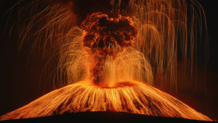 A large volcano erupting with a lot of smoke and fire, AIの素材