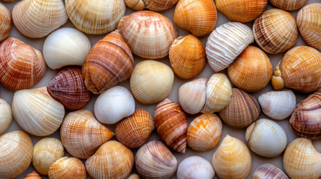 A close up of a bunch of shells that are all different colors, AIの素材