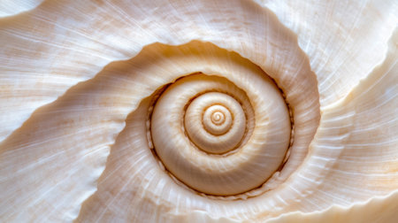 A close up of a spiral shell with white and brown colors, AIの素材