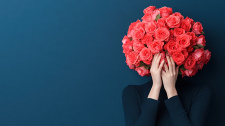 A woman with a bunch of roses on her head, AIの素材