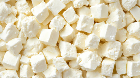 A pile of cubes made from white cheese is shown, AIの素材