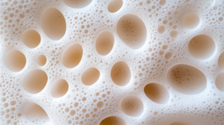 A close up of a white milk foam with holes in it, AIの素材