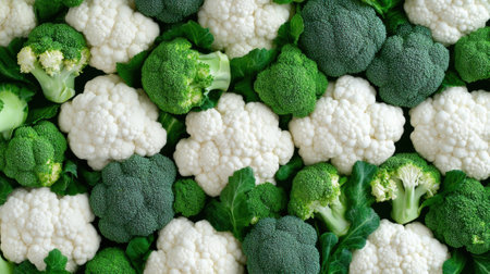 A close up of a bunch of broccoli and cauliflower, AIの素材