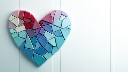 A heart shaped piece of art made out of broken tiles, AIの素材