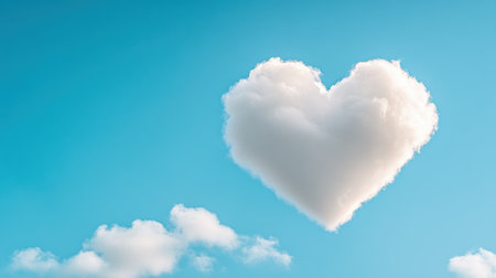 A heart shaped cloud in the sky with a blue background, AIの素材