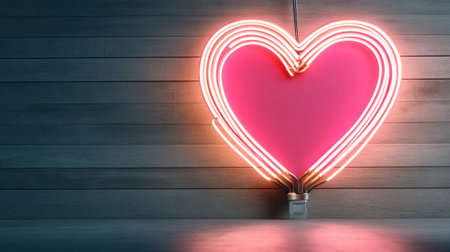 A neon heart shaped light on a wall with the word love, AIの素材